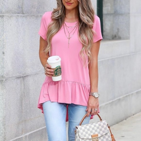 Chelsea28 Tops - Chelsea28 Pink Ruffle Hem Tunic Top Size Small